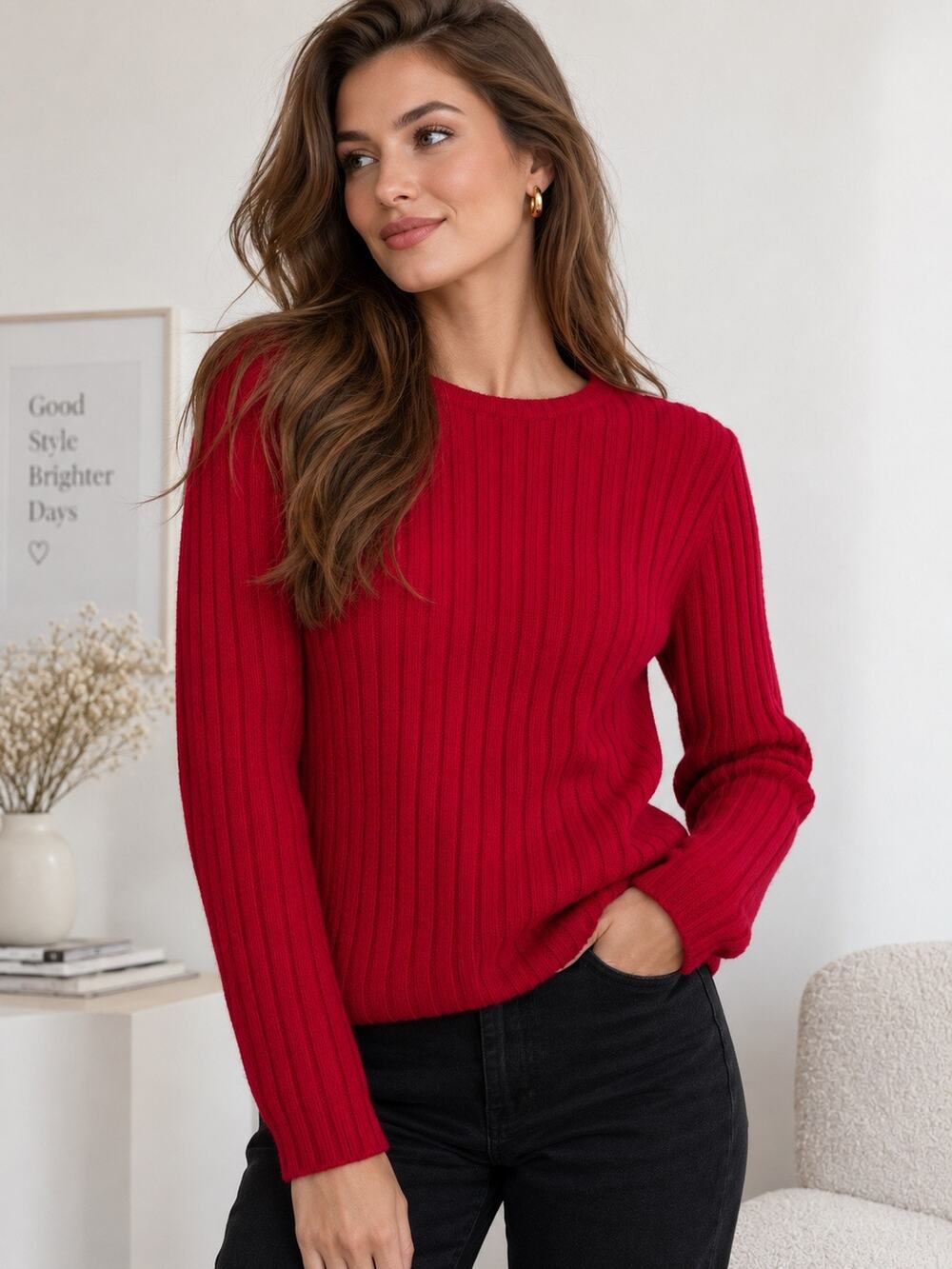 Rafaella Women’s Angora & Lambswool Ribbed Sweater – Size S